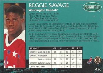 1992-93 Parkhurst #426 Reggie Savage Back