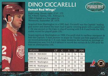 1992-93 Parkhurst #45 Dino Ciccarelli Back