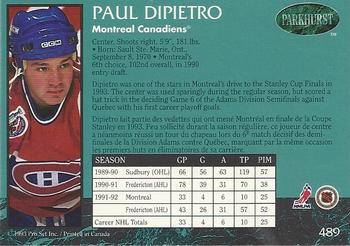 1992-93 Parkhurst #489 Paul DiPietro Back