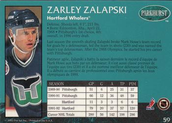 1992-93 Parkhurst #59 Zarley Zalapski Back