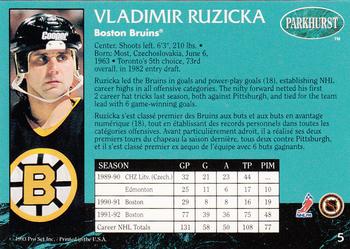 1992-93 Parkhurst #5 Vladimir Ruzicka Back