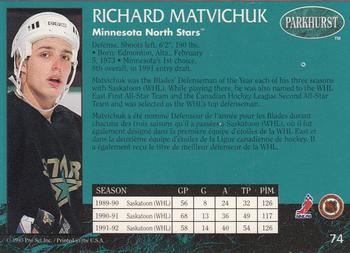 1992-93 Parkhurst #74 Richard Matvichuk Back