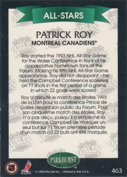 1992-93 Parkhurst - Emerald Ice #463 Patrick Roy Back