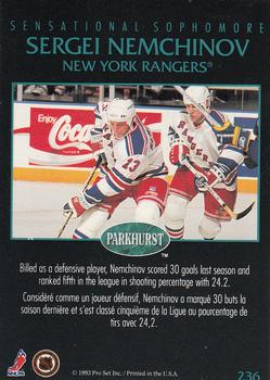1992-93 Parkhurst - Emerald Ice #236 Sergei Nemchinov Back