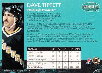 1992-93 Parkhurst - Emerald Ice #372 Dave Tippett Back