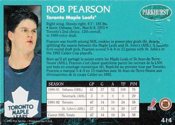 1992-93 Parkhurst - Emerald Ice #414 Rob Pearson Back