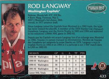 1992-93 Parkhurst - Emerald Ice #433 Rod Langway Back