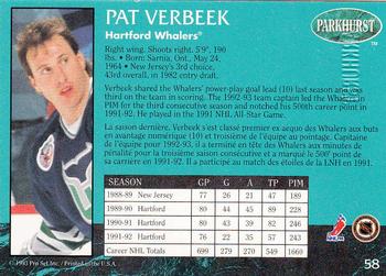 1992-93 Parkhurst - Emerald Ice #58 Pat Verbeek Back