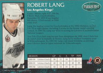 1992-93 Parkhurst - Emerald Ice #64 Robert Lang Back