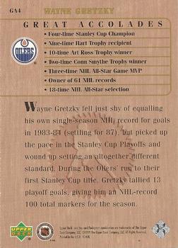 1999 Upper Deck Wayne Gretzky Living Legend - Great Accolades #GA4 Most Goals One Season including Playoffs: 100 Back