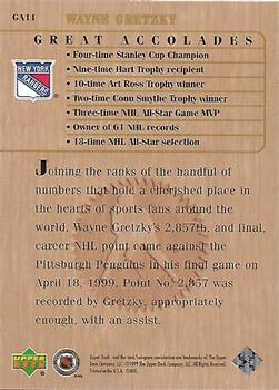 1999 Upper Deck Wayne Gretzky Living Legend - Great Accolades #GA11 Most Career Points: 2,857 Back
