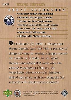 1999 Upper Deck Wayne Gretzky Living Legend - Great Accolades #GA15 Most Assists by a Rookie One Game: 7 Back