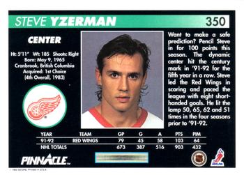 1992-93 Pinnacle #350 Steve Yzerman Back