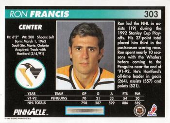 1992-93 Pinnacle #303 Ron Francis Back