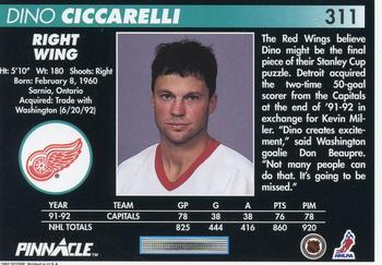 1992-93 Pinnacle #311 Dino Ciccarelli Back