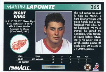 1992-93 Pinnacle #365 Martin Lapointe Back