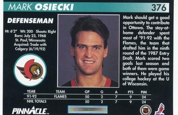 1992-93 Pinnacle #376 Mark Osiecki Back