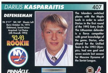 1992-93 Pinnacle #407 Darius Kasparaitis Back