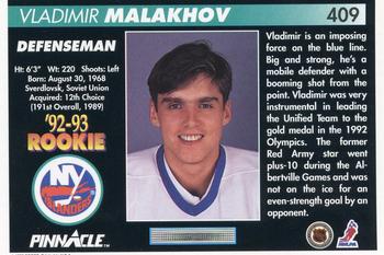 1992-93 Pinnacle #409 Vladimir Malakhov Back