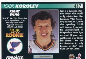 1992-93 Pinnacle #417 Igor Korolev Back