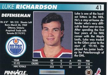 1992-93 Pinnacle #41 Luke Richardson Back