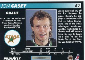 1992-93 Pinnacle #42 Jon Casey Back