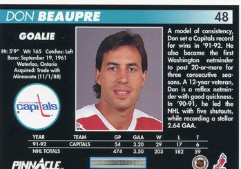 1992-93 Pinnacle #48 Don Beaupre Back