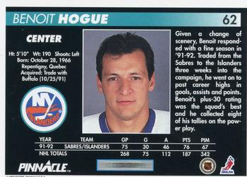1992-93 Pinnacle #62 Benoit Hogue Back