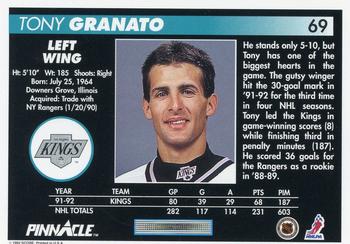 1992-93 Pinnacle #69 Tony Granato Back