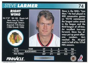 1992-93 Pinnacle #74 Steve Larmer Back