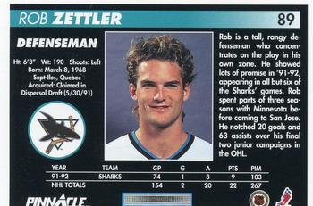 1992-93 Pinnacle #89 Rob Zettler Back