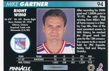 1992-93 Pinnacle #94 Mike Gartner Back