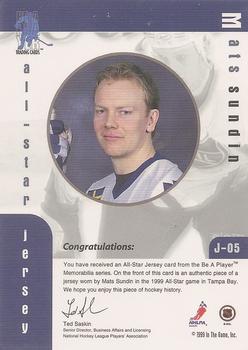 1999-00 Be a Player Memorabilia - All-Star Jersey #J-05 Mats Sundin Back