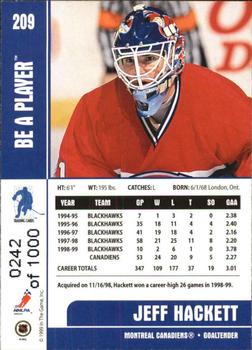 1999-00 Be a Player Memorabilia - Silver #209 Jeff Hackett Back