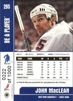 1999-00 Be a Player Memorabilia - Silver #295 John MacLean Back
