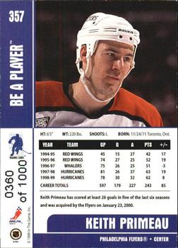 1999-00 Be a Player Memorabilia - Silver #357 Keith Primeau Back