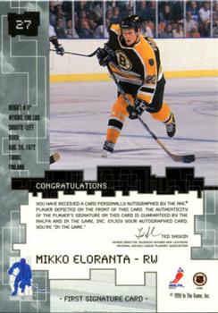 1999-00 Be a Player Millennium Signature Series - Autographs #27 Mikko Eloranta Back