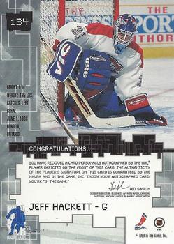 1999-00 Be a Player Millennium Signature Series - Autographs #134 Jeff Hackett Back