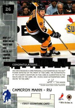 1999-00 Be a Player Millennium Signature Series - Autographs Gold #26 Cameron Mann Back