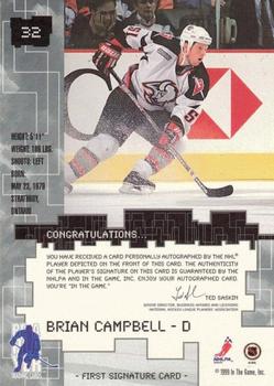 1999-00 Be a Player Millennium Signature Series - Autographs Gold #32 Brian Campbell Back
