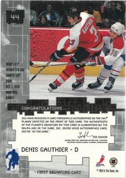 1999-00 Be a Player Millennium Signature Series - Autographs Gold #44 Denis Gauthier Back