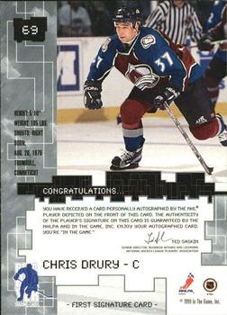 1999-00 Be a Player Millennium Signature Series - Autographs Gold #69 Chris Drury Back
