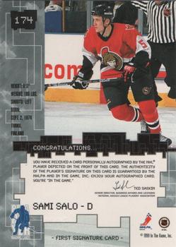 1999-00 Be a Player Millennium Signature Series - Autographs Gold #174 Sami Salo Back