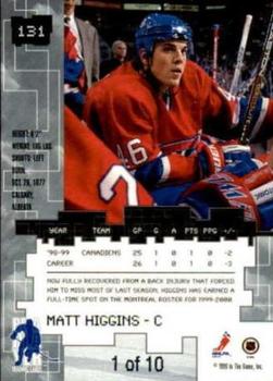 1999-00 Be a Player Millennium Signature Series - Emerald #131 Matt Higgins Back