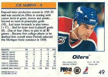 1992-93 Pro Set #49 Joe Murphy Back