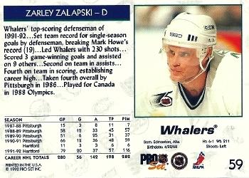 1992-93 Pro Set #59 Zarley Zalapski Back