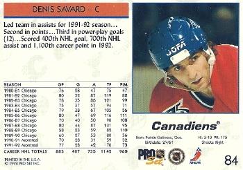 1992-93 Pro Set #84 Denis Savard Back