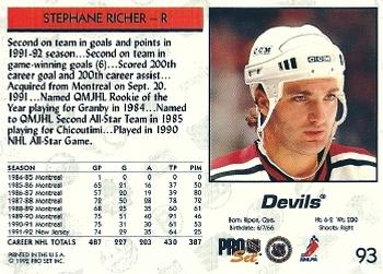 1992-93 Pro Set #93 Stephane Richer Back