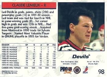 1992-93 Pro Set #98 Claude Lemieux Back