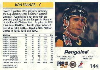 1992-93 Pro Set #144 Ron Francis Back